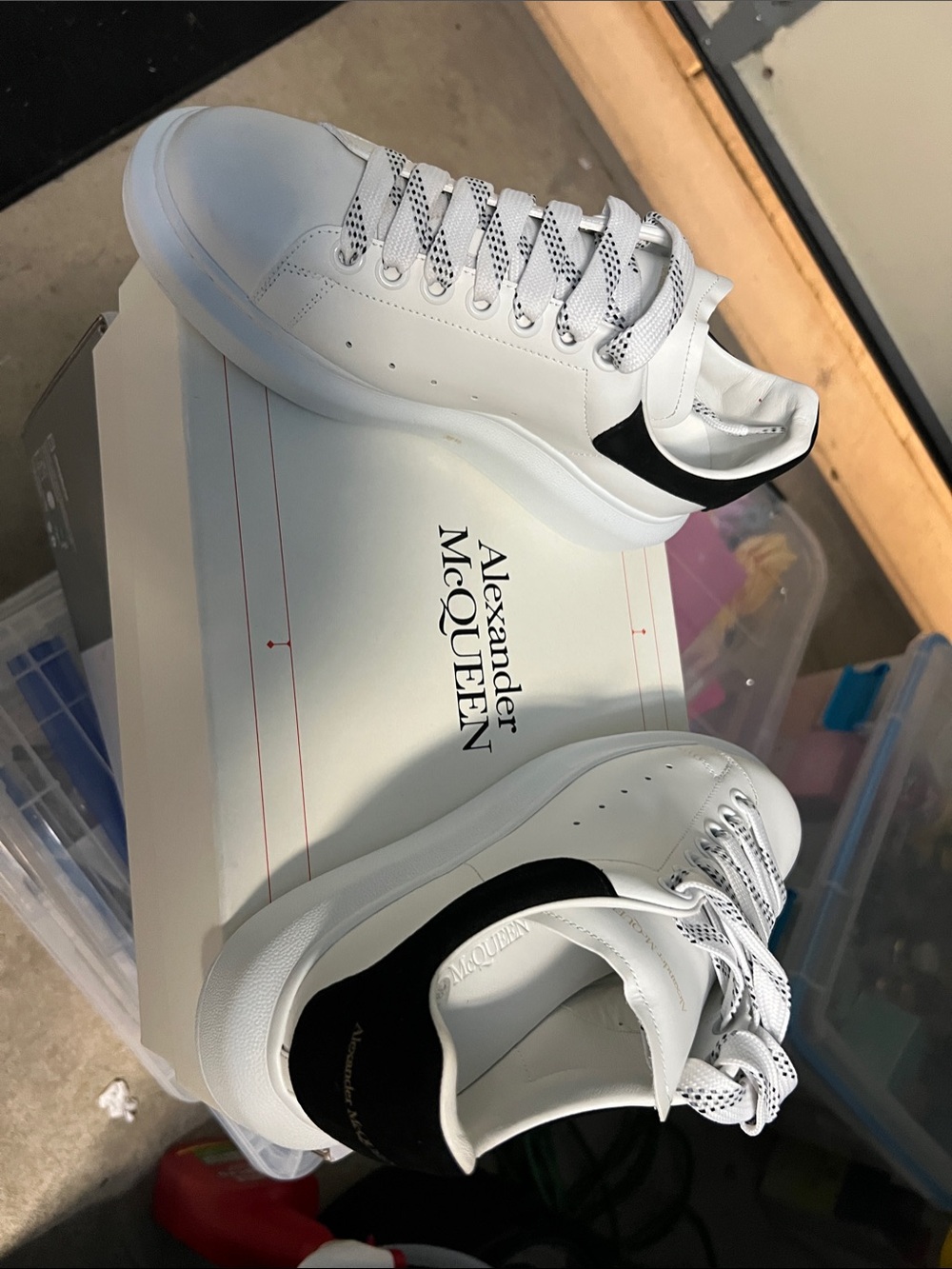 Alexander McQueen White Leather Sneakers with Black Heel Tab
